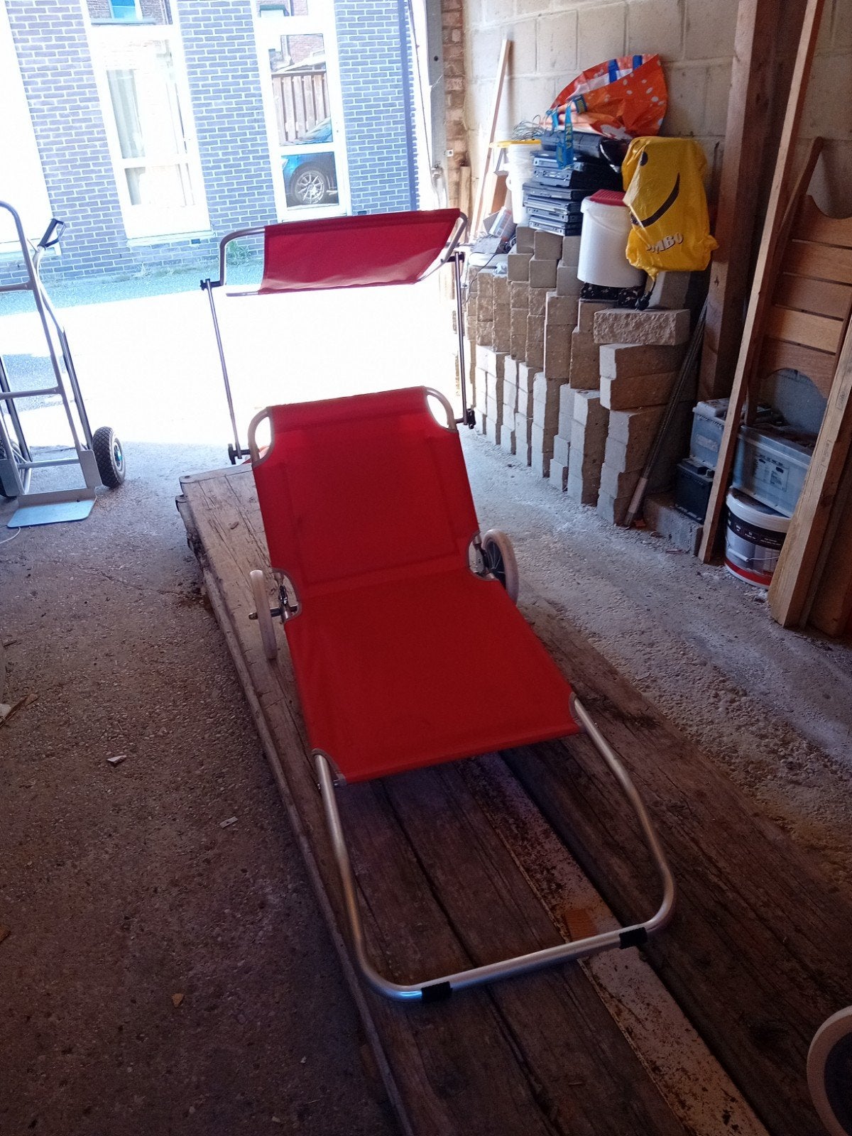 Merk 2x Hanson strandstoel / ligbed met zonnescherm, Ophalen, Gebruikt, Metaal, Verstelbaar