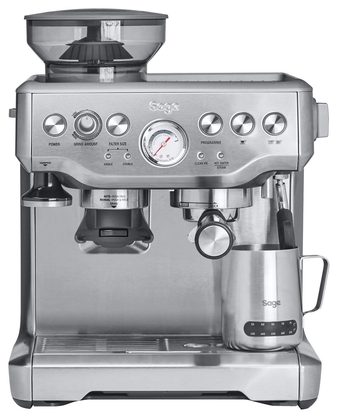 Sage Barista Express Roestvrij Staal Espressomachine, Afneembaar waterreservoir, Gebruikt, Espresso apparaat, 2 tot 4 kopjes