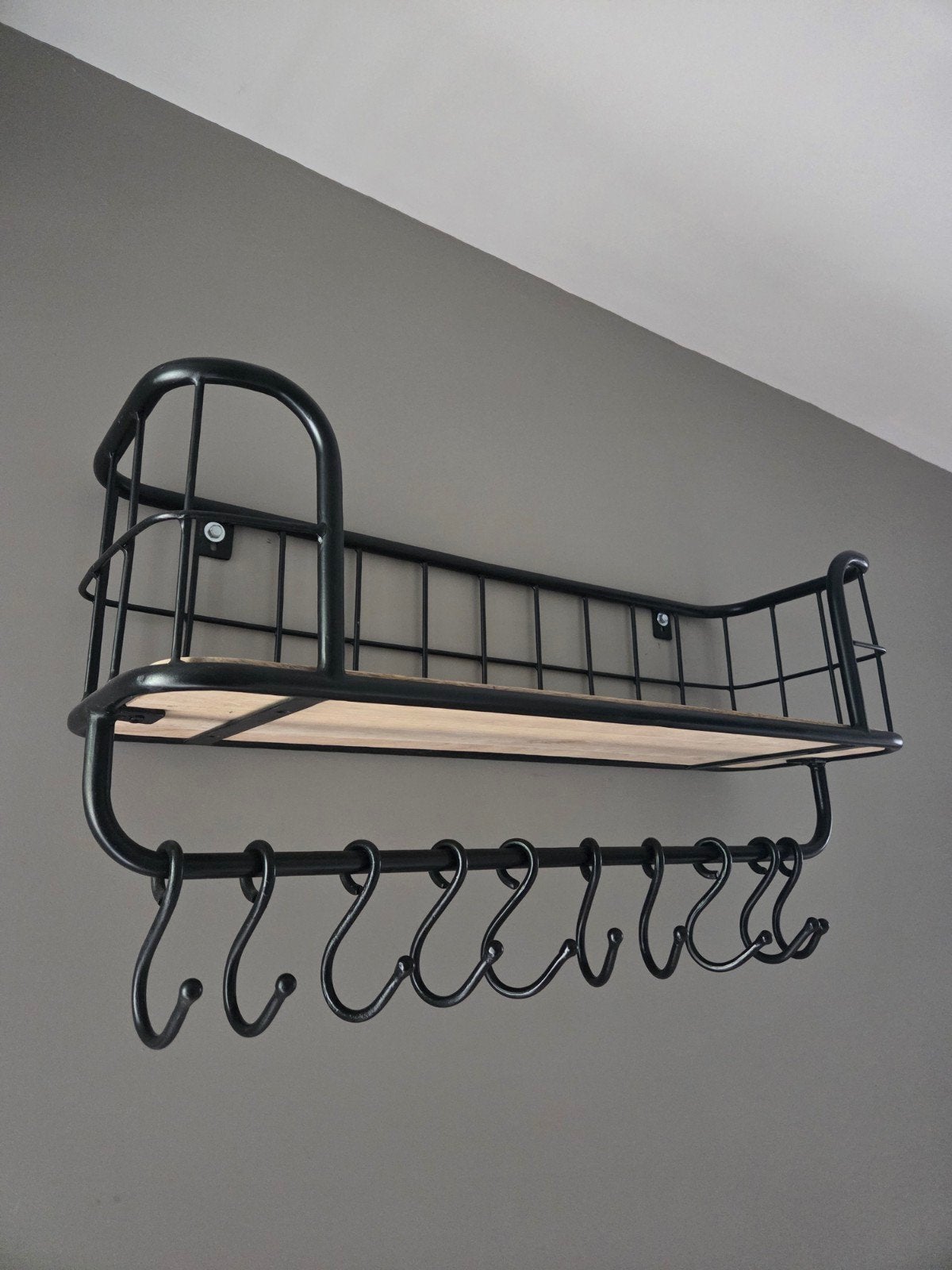 Wandkapstok met plank en 10 haken - 80x35cm, Wandkapstok, Gebruikt, Ophalen of Verzenden, Minder dan 100 cm