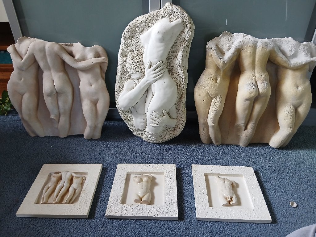 Set van 6 decoratieve beelden van menselijke figuren, Ophalen, Groep mensen, Gips, Handgemaakt