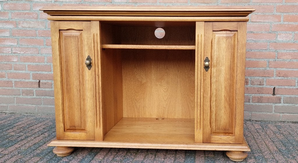 Zeer nette blank eigen patine tv meubel draaiende bovenkant, Ophalen, Gebruikt, Eikenhout, 50 tot 100 cm