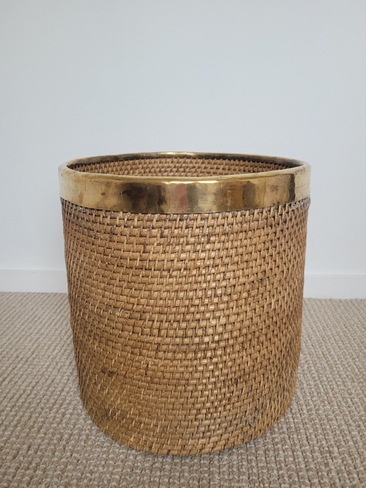 vintage design crespi rotan rieten grote xl mand plantenpot, Ophalen of Verzenden, Zo goed als nieuw, Rond, Riet