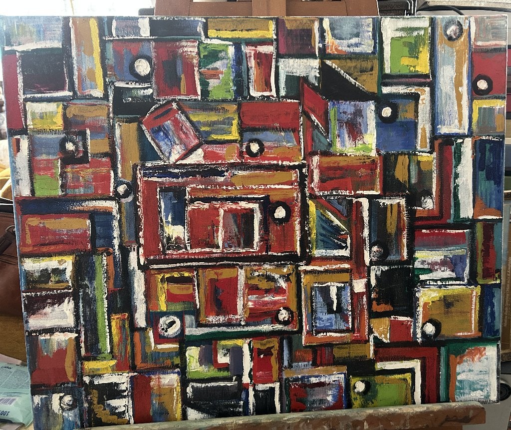 uniek Kleurrijk Abstract Schilderij (Olieverf op Canvas), Ophalen