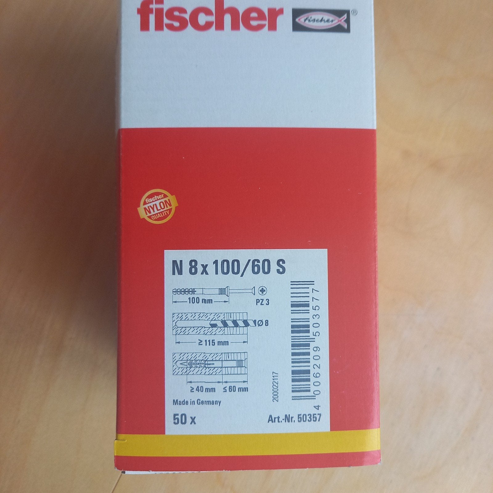 Fischer Nylon Pluggen N 8x100/60 S - 50 stuks, Ophalen of Verzenden, Nieuw, 100 tot 250 mm, Pluggen