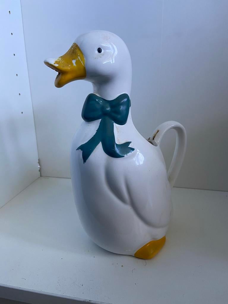 Vintage eenden karaf / kan - Keramiek Eend met strik - Vaas, Ophalen of Verzenden