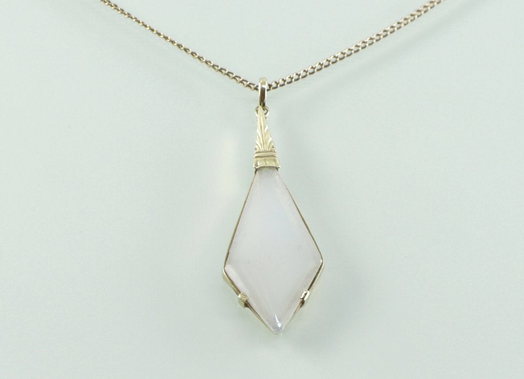 Antieke gouden hanger maansteen Art Deco aan collier, Ophalen of Verzenden, Goud, Hanger, Met edelsteen