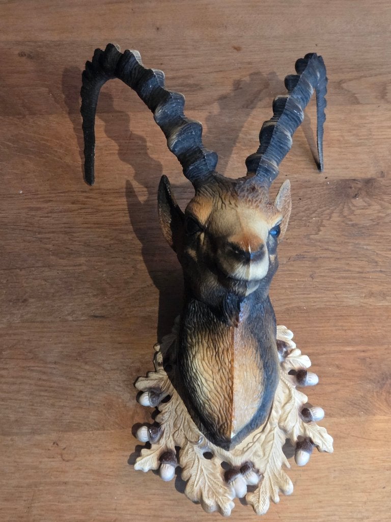 Vintage hertenkop handgemaakt - Alpensteenbok, Ophalen of Verzenden, Zo goed als nieuw, Hert, Beeldje of Figuurtje