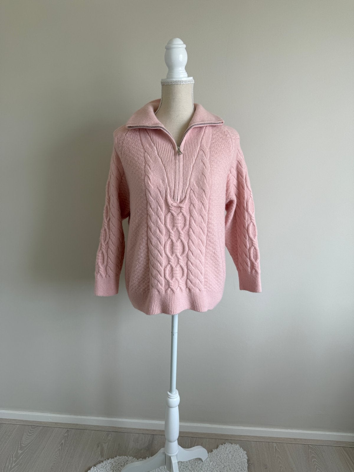 Roze Kabelgebreide Trui met Ritskraag, Ophalen of Verzenden, Nieuw, Maat 38/40 (M), Roze