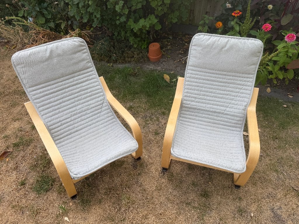 POÄNG Kinderfauteuil, berkenfineer/Knisa lichtbeige, Ophalen, Gebruikt, Stoel(en)