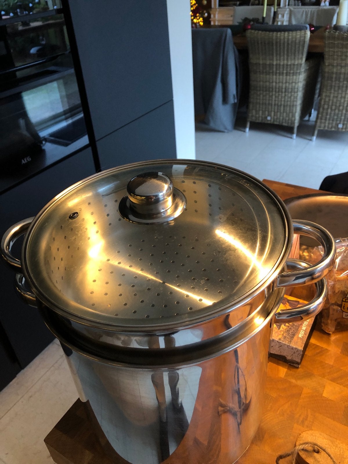 RVS Kookpan met stoominzet en glazen deksel, Huis en Inrichting, Keuken | Potten en Pannen, Ophalen, Gebruikt, Met deksel, Rvs