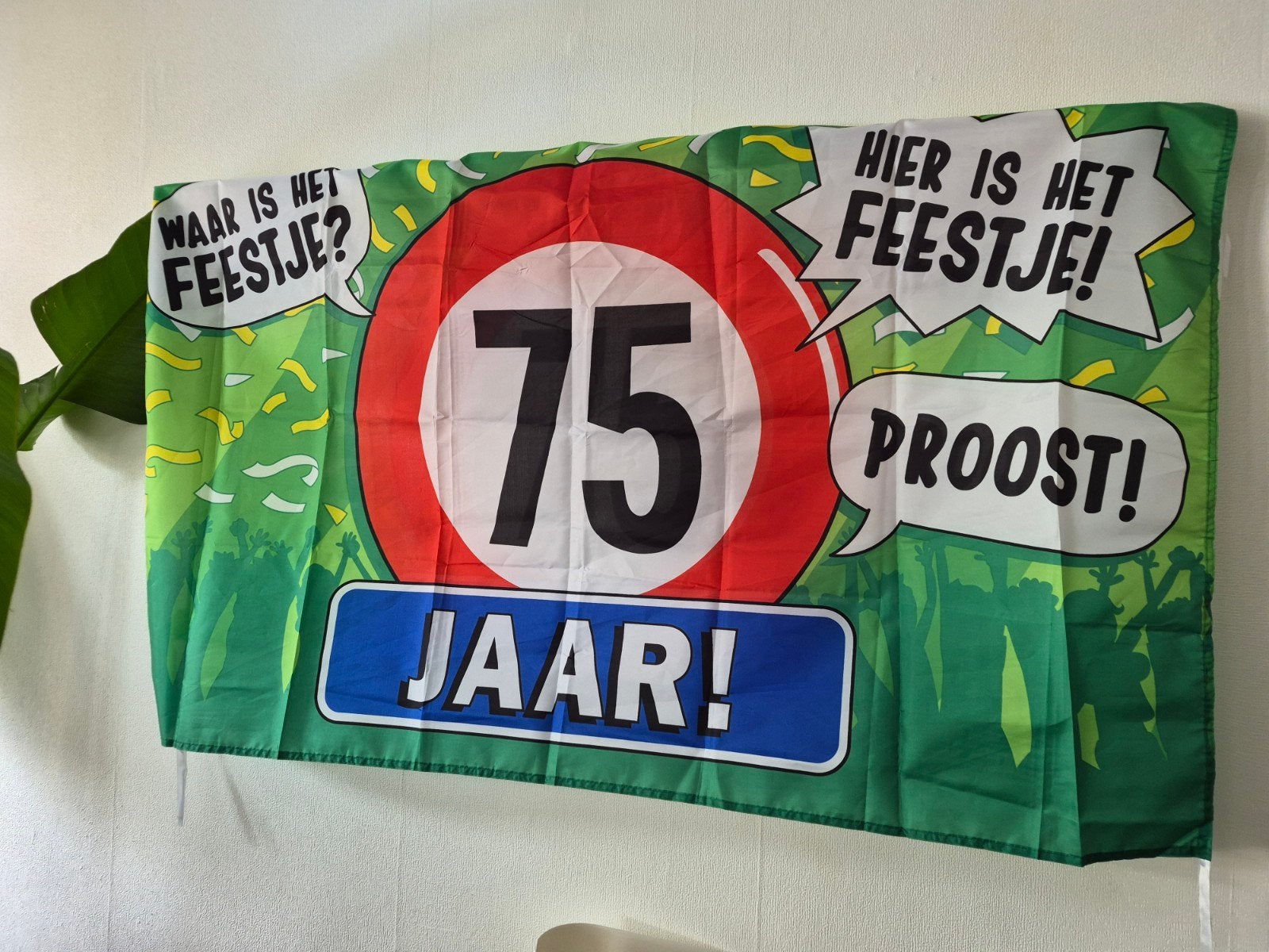 XXL Gevelvlag Spandoek met tekst 75 jaar, Diversen, Ophalen of Verzenden, Nieuw