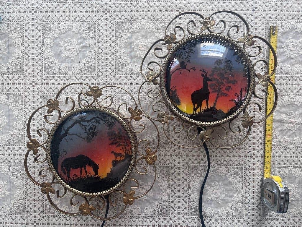 Twee 70s muurlampjes koper met glas, E14 (klein), Ophalen of Verzenden, Wandlamp, Gebruikt