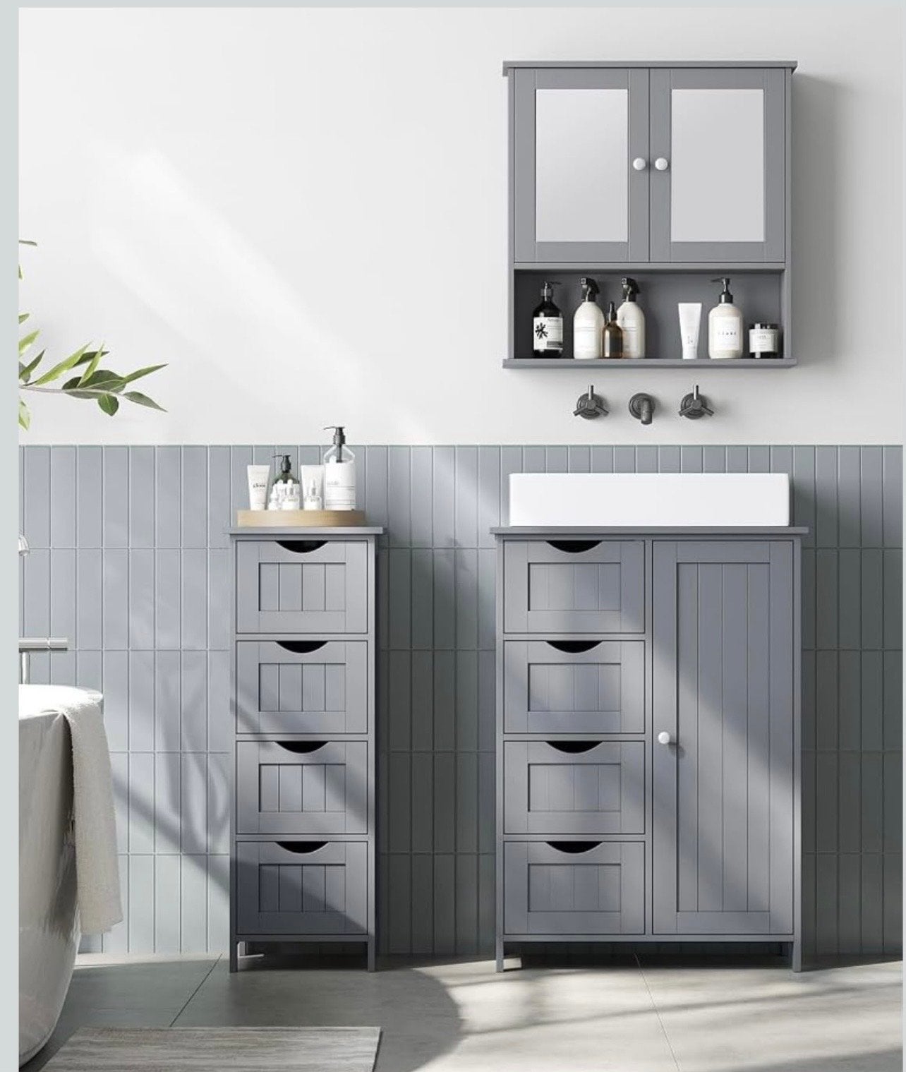 Badkamerkast, Opbergkast, Ladekast, 4 Lades, Kastje, Grijs, (Half)hoge kast, Nieuw, Minder dan 100 cm, 25 tot 50 cm