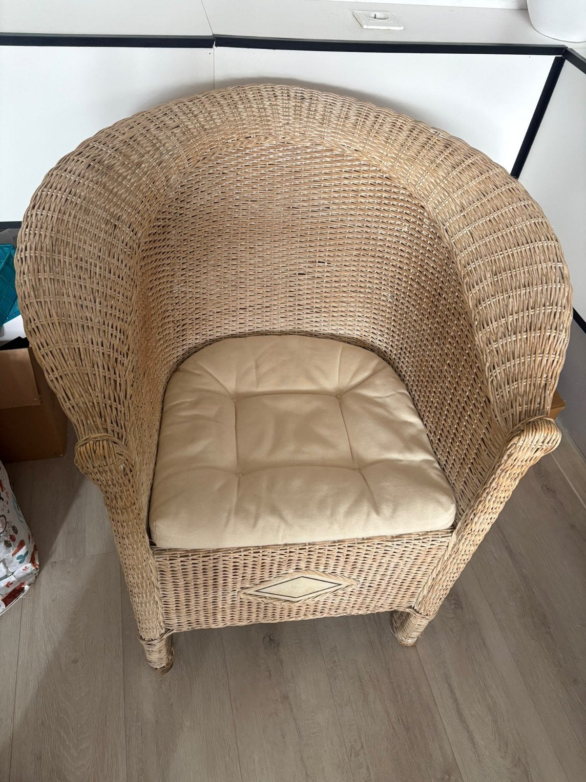 Rotan fauteuil met kussen - Comfortabel en stijlvol, Ophalen, Gebruikt, Overige kleuren, Bohemian, Natuurlijk