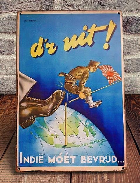 Nederlands Indie Bezetting Propanda Metalen Plaat knil, Verzenden, Landmacht, Nederland, Embleem of Badge