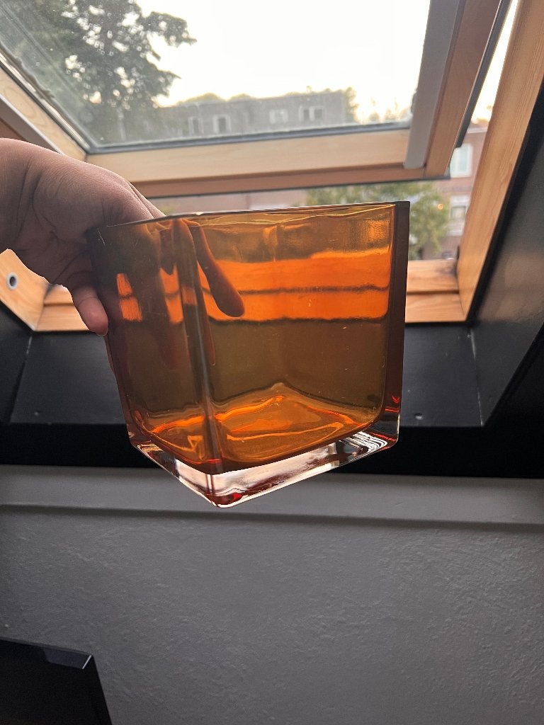Retro bloempot oranje vierkant, Ophalen, Vierkant, Zo goed als nieuw, Aardewerk