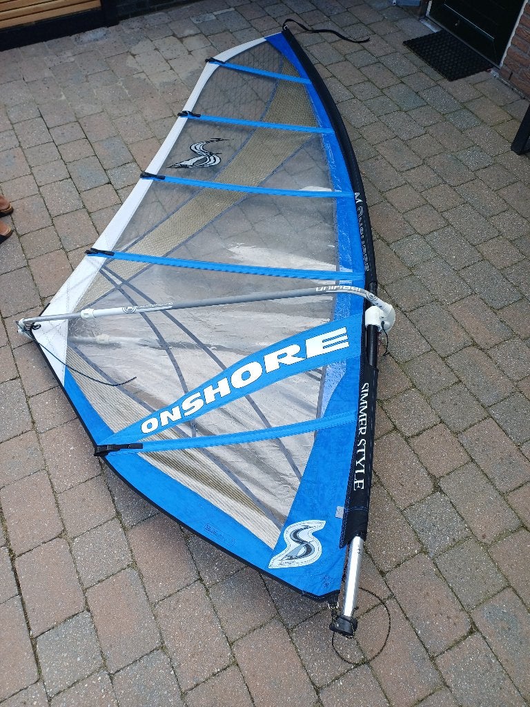 Te koop windsurf zeil, mast en giek in de maten 2.7 tot 5.5., Overige merken, Gebruikt, 3.5 tot 5 m², Ophalen of Verzenden