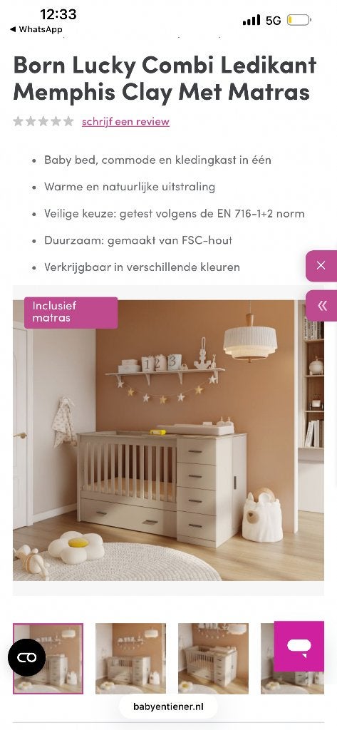 Ledikant met commode, Ophalen, Gebruikt, Minder dan 140 cm, Matras