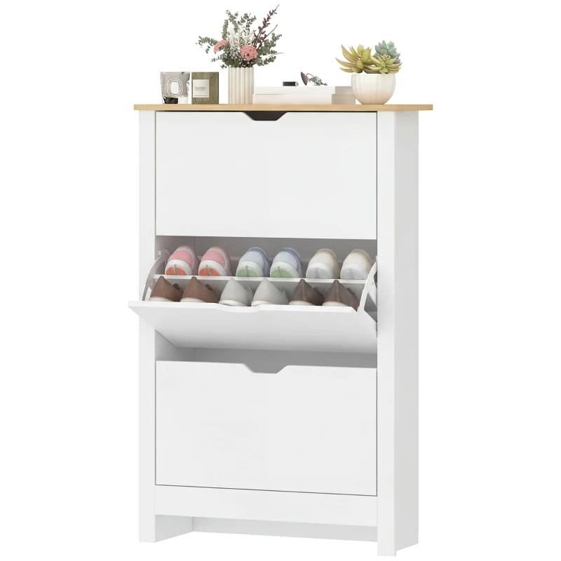 Schoenenkast met 2 kleppen en opbergvak - Wit/Hout, Ophalen of Verzenden, Nieuw, Modern, Scandinavisch, Minimalistisch