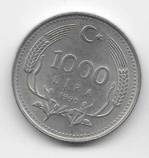 Turkije 1000 lira 1990 KM# 997, Postzegels en Munten, Verzenden, Overige landen, Losse munt