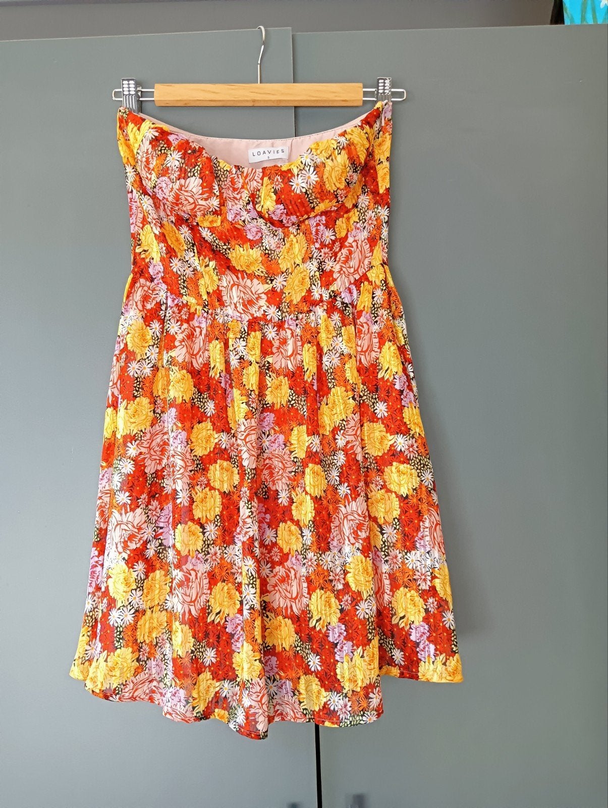Kort jurkje/tuniekje mt S oranje/rood/geel met lurexdraad, Kleding | Dames, Jurken, Ophalen of Verzenden, Maat 36 (S), Boven de knie
