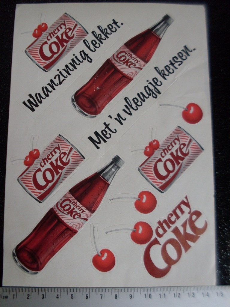 11x sticker cherry coke logo lekker vleugje kersen 1987, Verzenden, Zo goed als nieuw, Merk