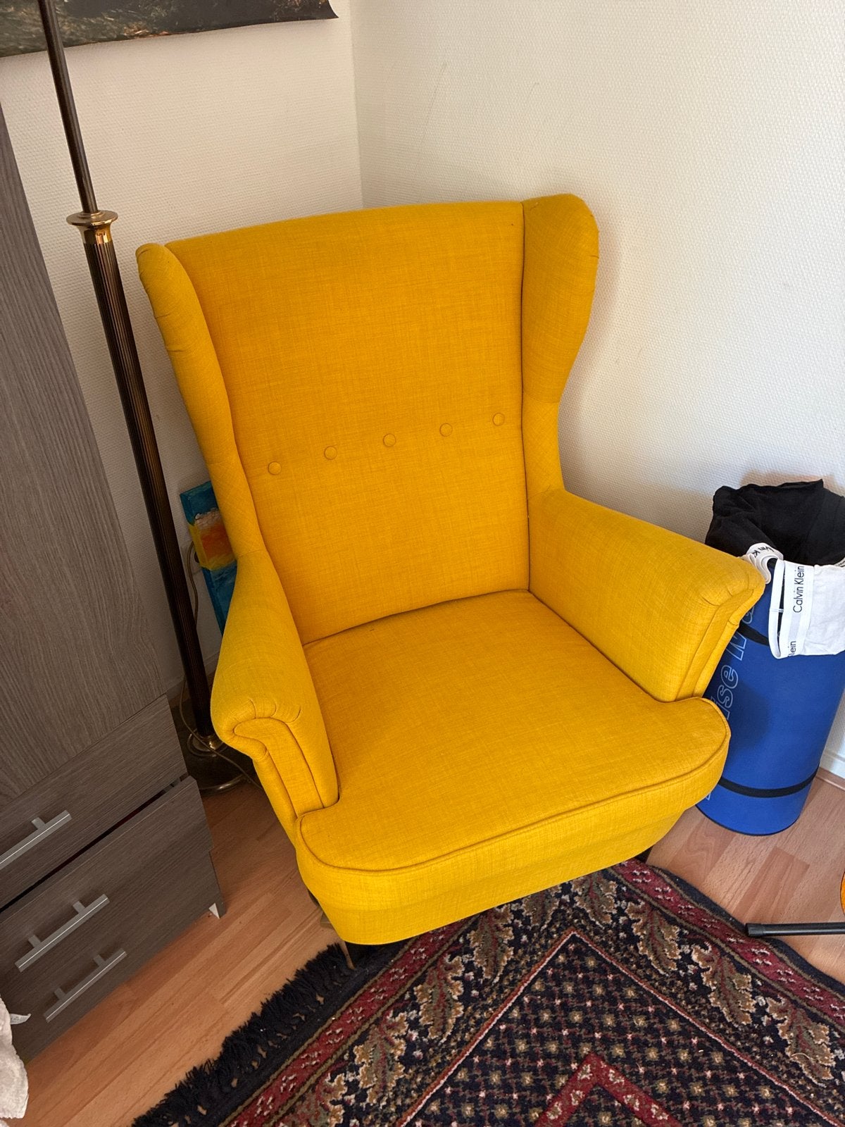 Ikea Strandmon - Gele fauteuil met hoge rugleuning, Huis en Inrichting, Fauteuils, Ophalen, Gebruikt, Stof, 75 tot 100 cm