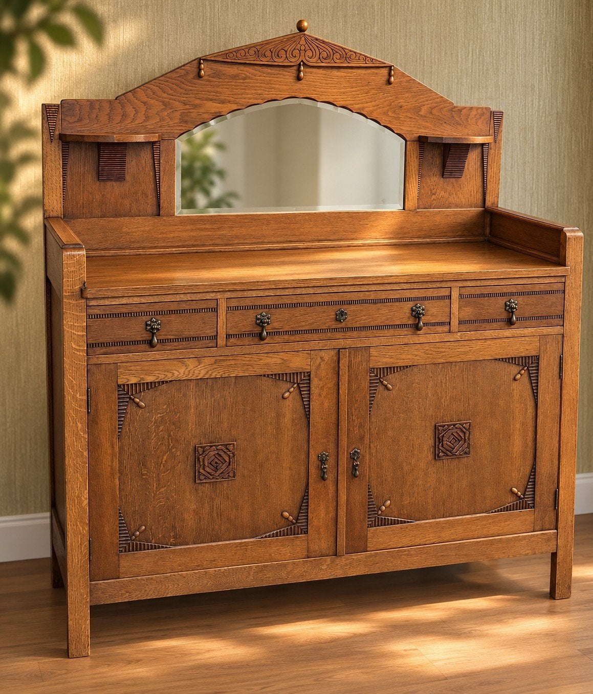 Amsterdamse School dressoir Art Deco spiegel kast, Ophalen, Gebruikt, Eikenhout, Amsterdamse School Art Deco Antiek
