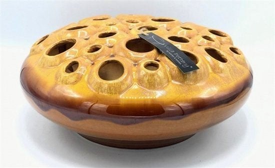 Schaalvaas Villa Pottery okergeel vintage handgemaakt, Ophalen, Geel, 15 cm, Zo goed als nieuw