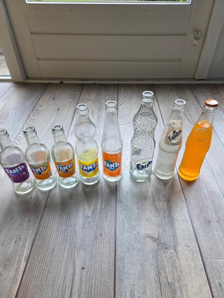 Glazen Fanta flesjes - 8 stuks, Ophalen of Verzenden, Gebruikt