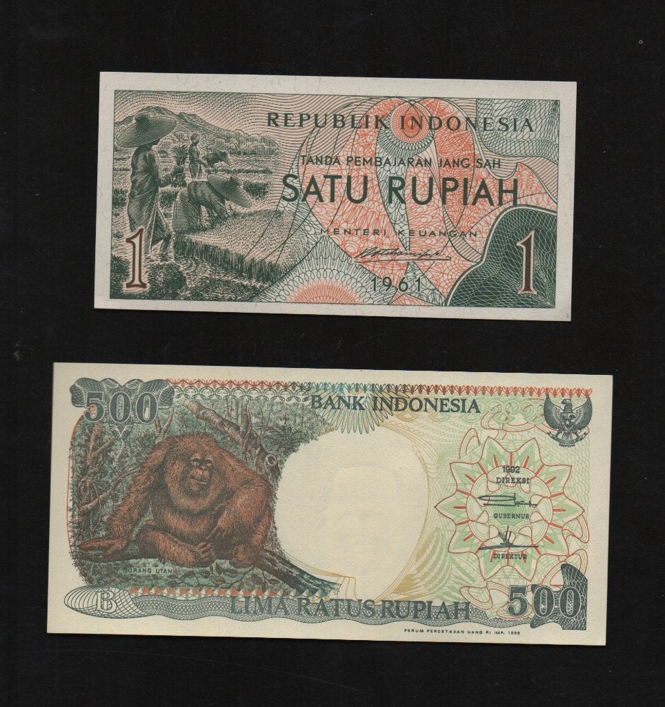 Indonesië Setje Bankbiljetten 1961 1 + 500 Rupiah UNC, Ophalen of Verzenden, Zuidoost-Azië, Setje