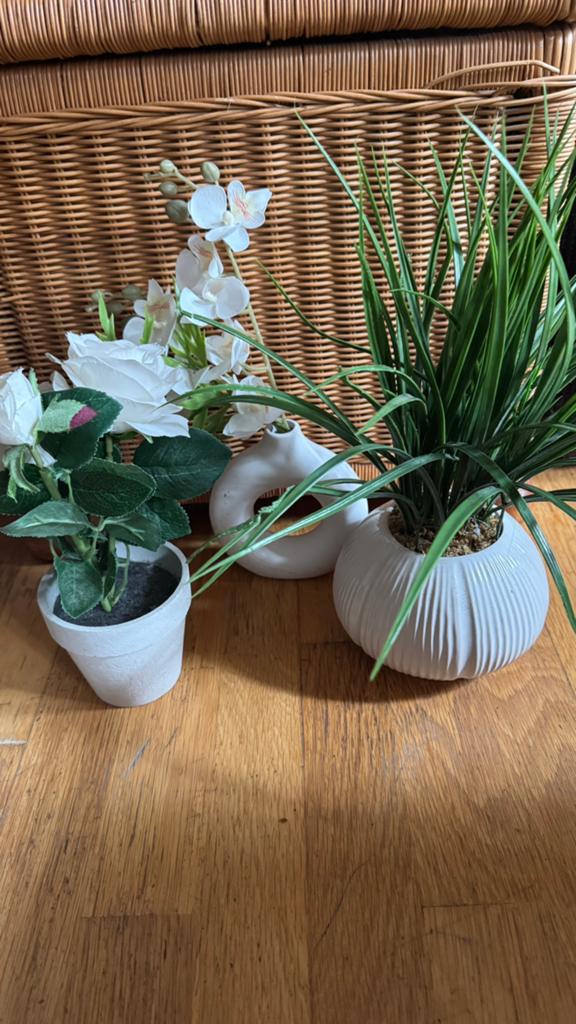 3 bloempot wit met kunst plantes nep plant, Ophalen of Verzenden, Nieuw