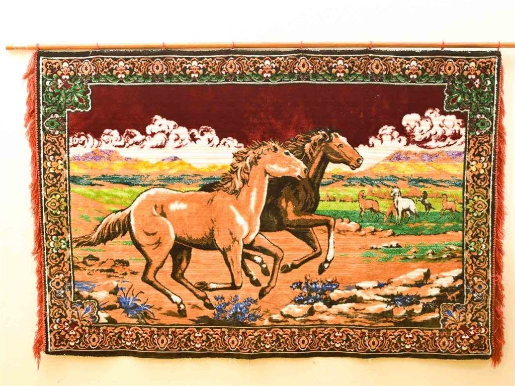 Vintage Wandkleed met prent van paarden 51283, Huis en Inrichting, Ophalen of Verzenden, Gebruikt