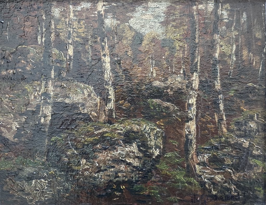 Theo Goedvriend (1879-1969) - Boslandschap met berkenbomen, Overige ondergronden, Ophalen of Verzenden, Gesigneerd, Landschap