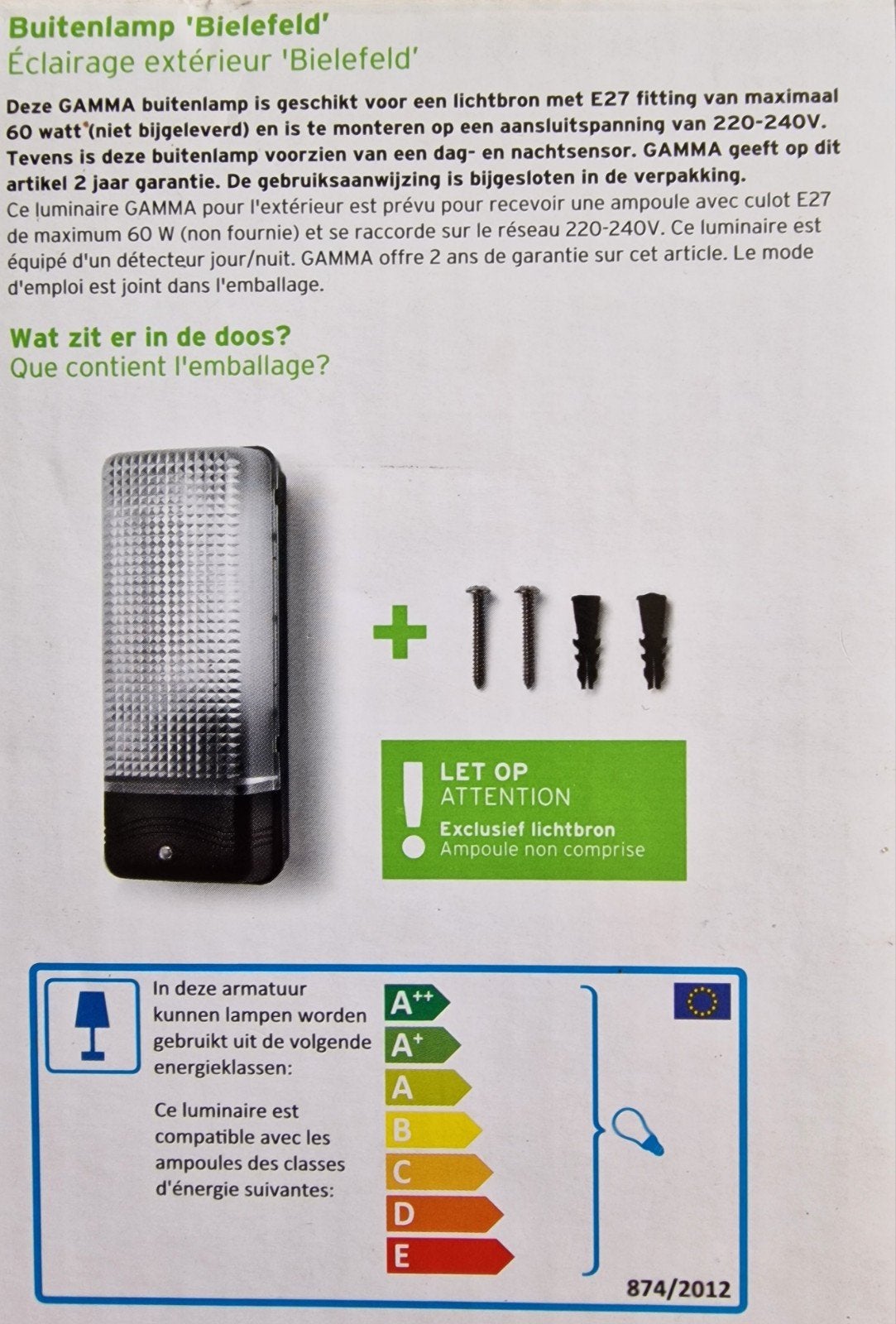 Buitenlamp met schemersensor en 4W LED lamp, Ophalen, Minder dan 50 watt, Wandlamp, Led