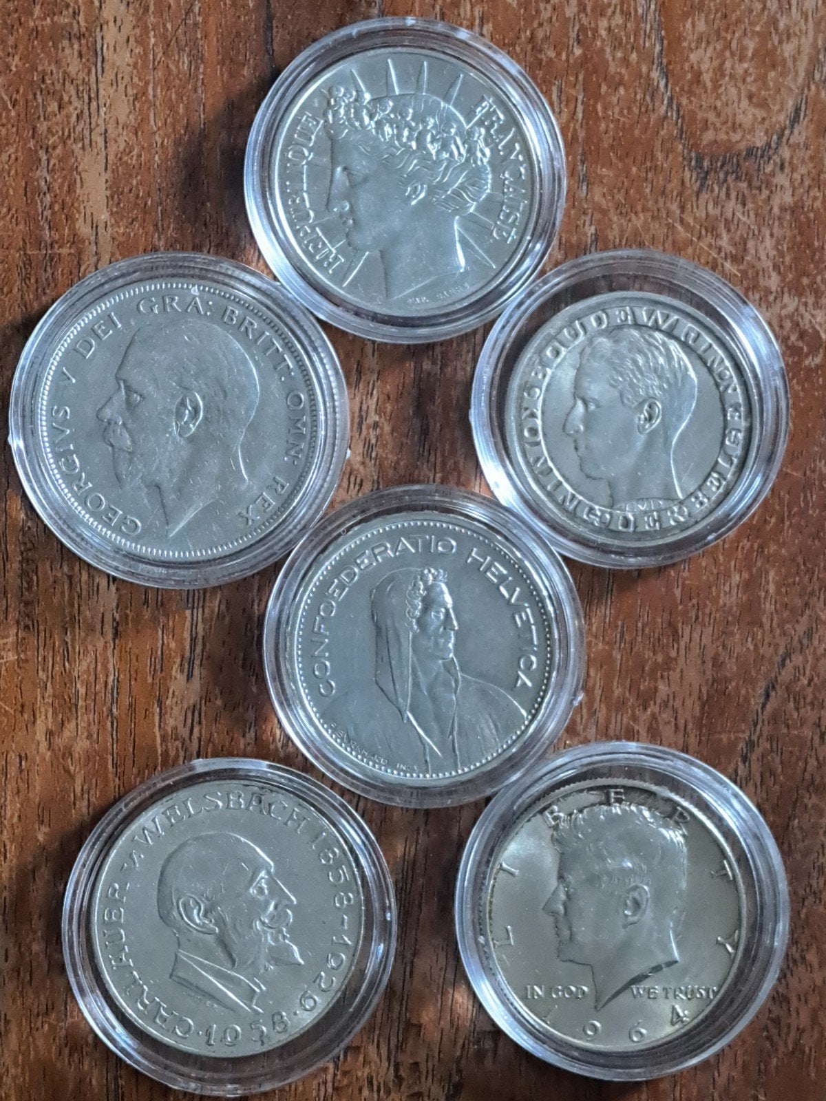 6 zilveren munten in capsules, Ophalen of Verzenden, Buitenland, Munten