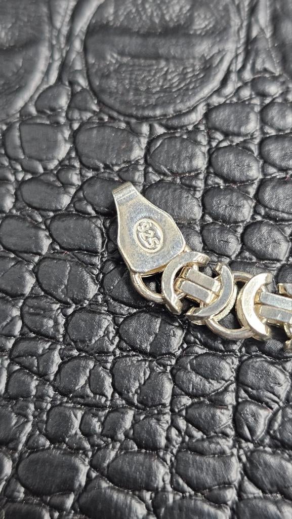 925 Zilveren Platte Koningsschakel Armband 22cm / 7mm, Ophalen of Verzenden, Nieuw, Zilver, Zilver