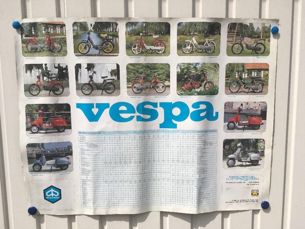 Grote poster Vespa scooter T5 - PX200 - PK50XL - Vespa Club, Rechthoekig Liggend, Nieuw, Ophalen of Verzenden, A1 t/m A3