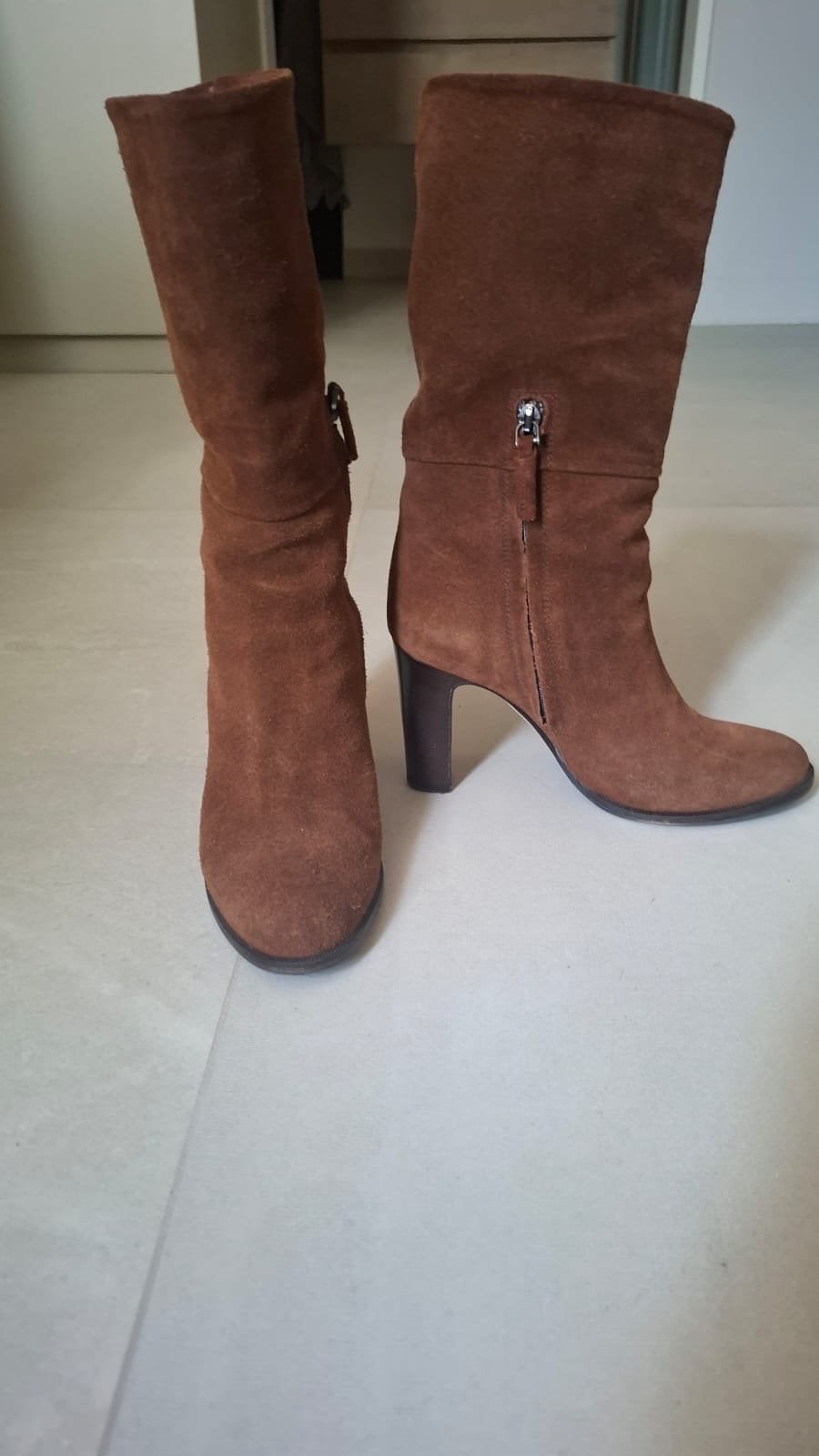 Julie Dee cognac suède laarzen - maat 37,5, Hoge laarzen, Bruin, Verzenden, Zo goed als nieuw