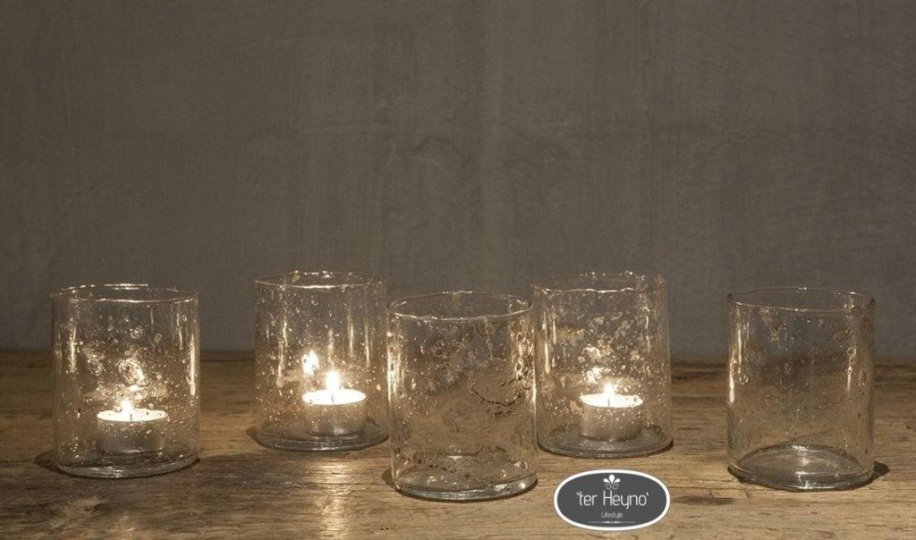 Glazen windlicht steenslag waxinehouder glas stoer landelijk, Huis en Inrichting, Woonaccessoires | Overige, Verzenden, Nieuw