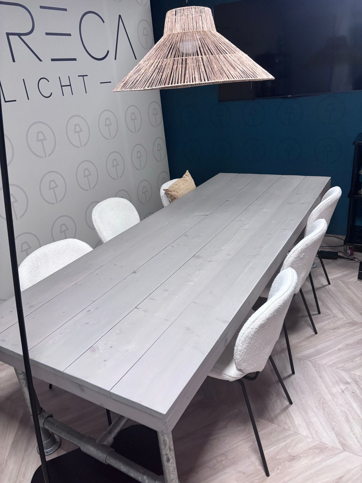 Steigerhouten eettafel 250x97 met stalen frame, Huis en Inrichting, Tafels | Eettafels, Ophalen, Gebruikt, 200 cm of meer, 50 tot 100 cm