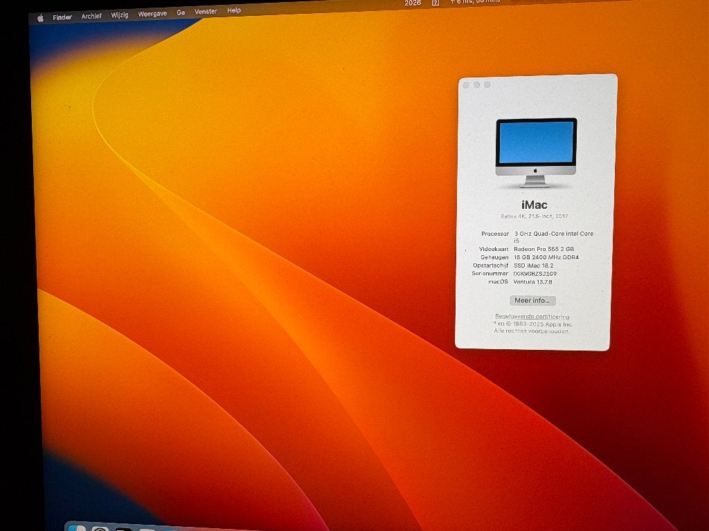iMac 2017 21,5 Inch. Retina 4K Model 18,2, Computers en Software, Ophalen, Apple