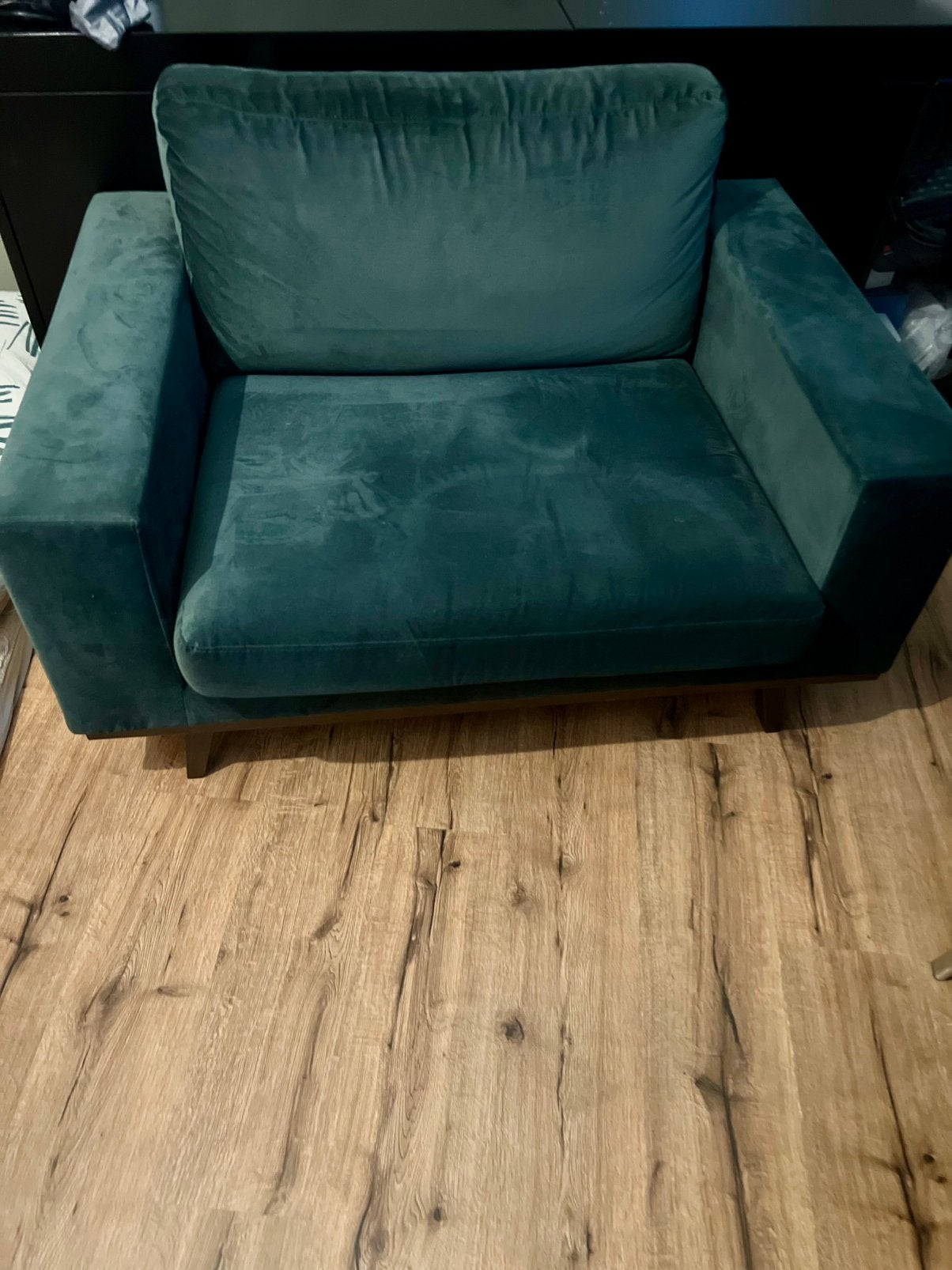 Loveseat ruime fauteuil in donkergroen / petrol velours., Ophalen, Overige materialen, Eenpersoons, 75 tot 100 cm