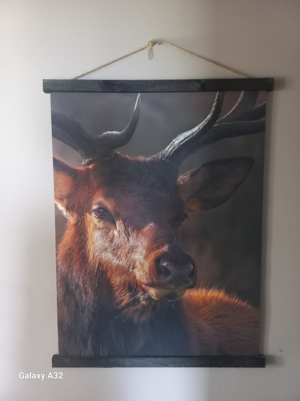 Hertenprint aan touw - Wanddecoratie, 50 – 75, Ophalen of Verzenden, 50 tot 75 cm, Print