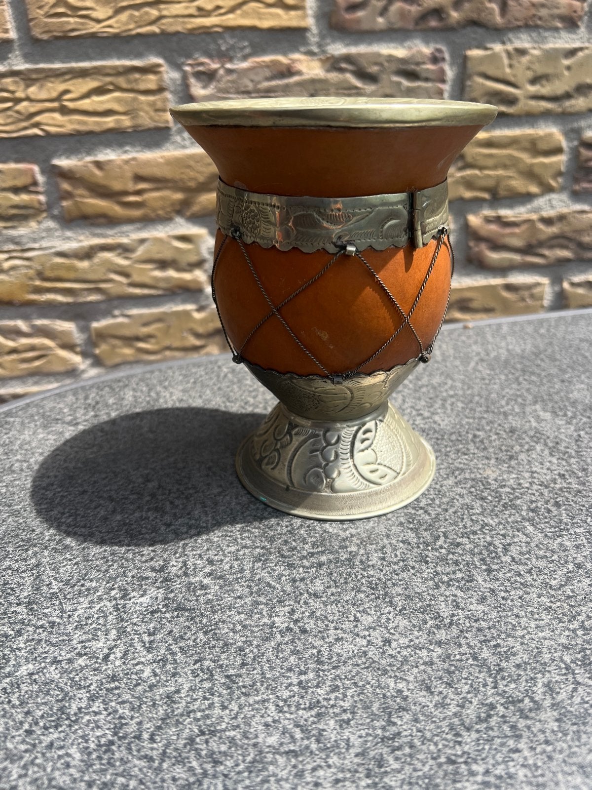 Vintage Yerba Mate Kalebas met Metalen Details, Ophalen of Verzenden