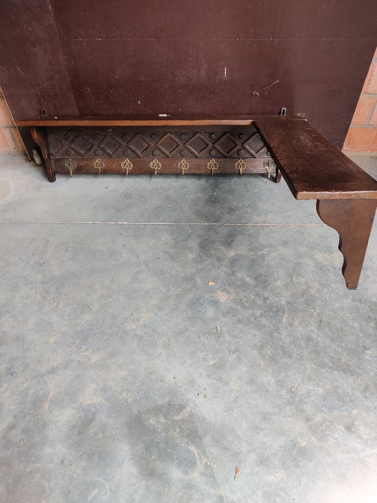 Eiken hangkapstok, hoekschab met haken, Wandkapstok, Gebruikt, Ophalen of Verzenden, Minder dan 100 cm