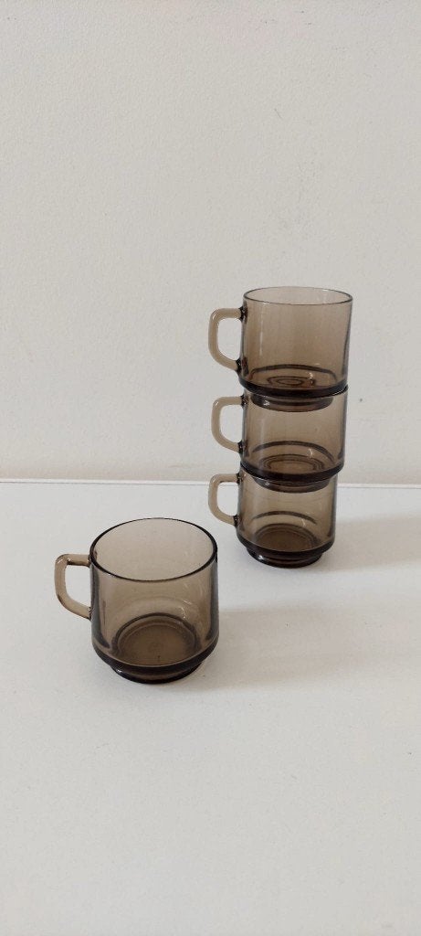 Vintage D.E. Moccona koffie koppen beker rookglas (set van 4, Eu, Overige merken, Eu, Ophalen of Verzenden