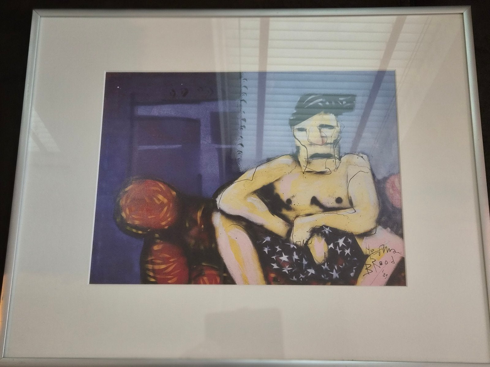 Ingelijste print van Herman Brood, Antiek en Kunst, Portret en Figuren, Gesigneerd in de plaat, Offsetdruk, Ophalen of Verzenden