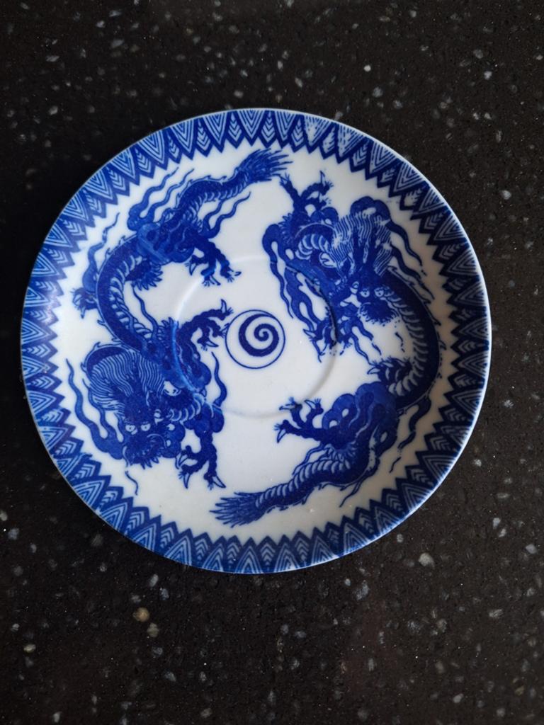 Antieke schotel met draken, Made in Occupied Japan, Ophalen of Verzenden