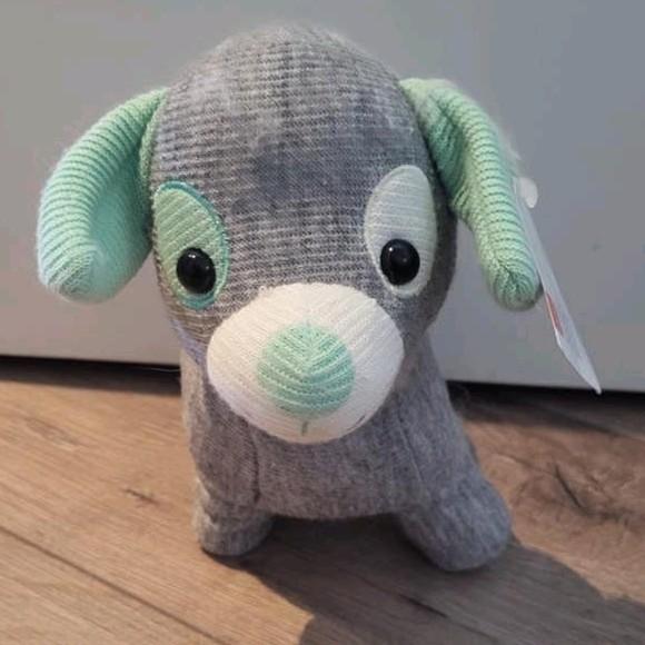 Hema Knuffel Hond Grijs/Mintgroen - Nieuw met kaartjes, Hema, Grijs, Klein (minder dan 20 cm), Hond